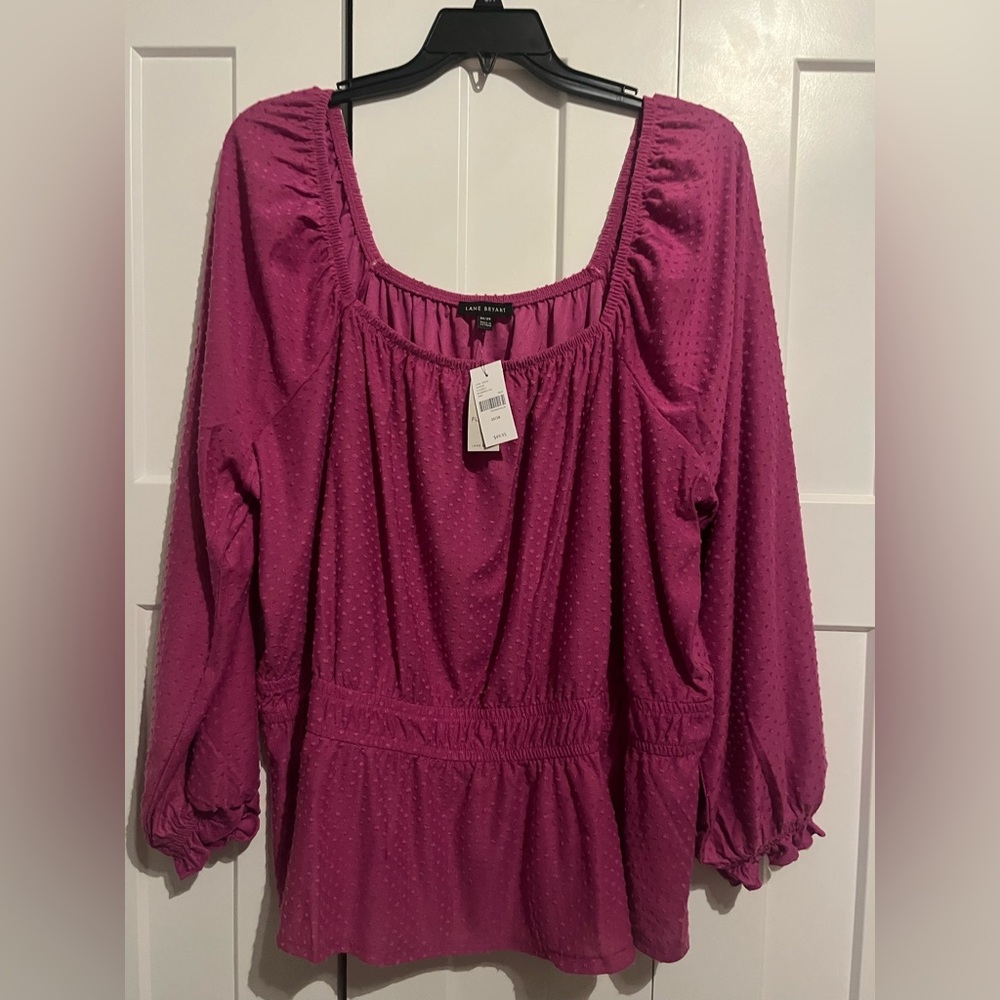 Lane Bryant Magenta Square Neck Smocked Top Size 26/28W. New with tags.